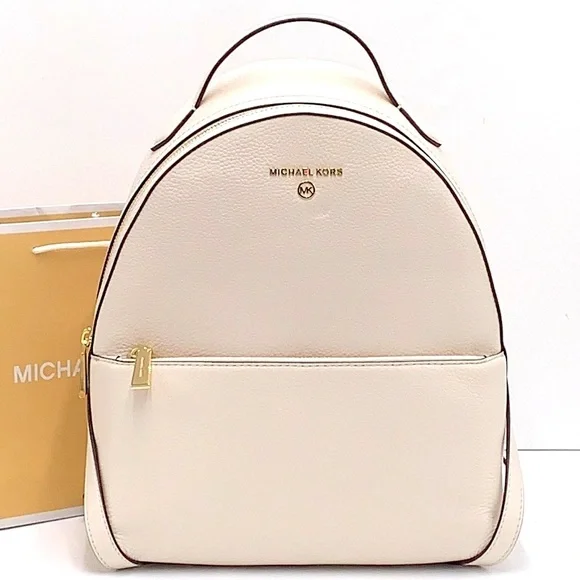 MICHAEL KORS VALERIE MEDIUM PEBBLED LEATHER BACKPACK LIGHT CREAM COLOR - Picture 2 of 15